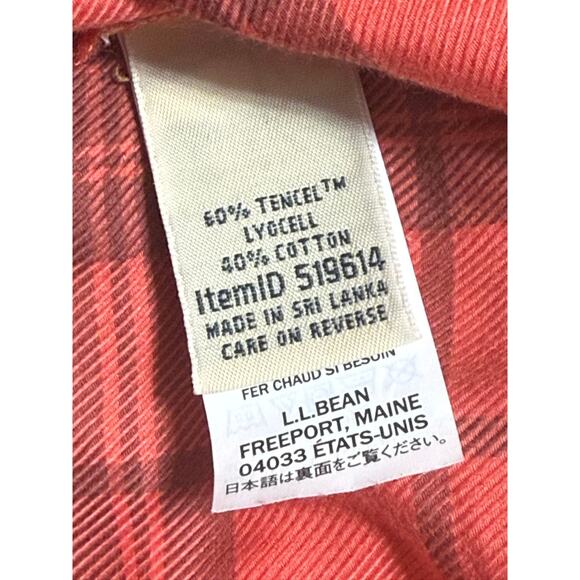 LL Bean Feather Soft Coral Orange Plaid Button Front Shirt, Size S - Picture 6 of 6
